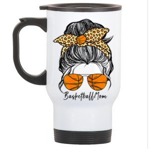 Basketball Mom Messy Bun Proud Mama Basketball Sunshades Stainless Steel Travel Mug