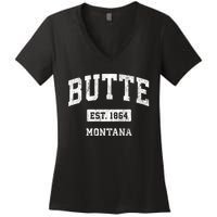 Butte Montana Mt Vintage Sports Established Women's V-Neck T-Shirt