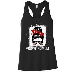 Bowling Mom Messy Bun Bleached Mothers Day Gift Tee Women's Racerback Tank