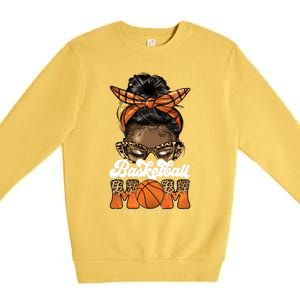 Basketball Mom Messy Bun Black Wo Leopard Mothers Day Long Premium Crewneck Sweatshirt