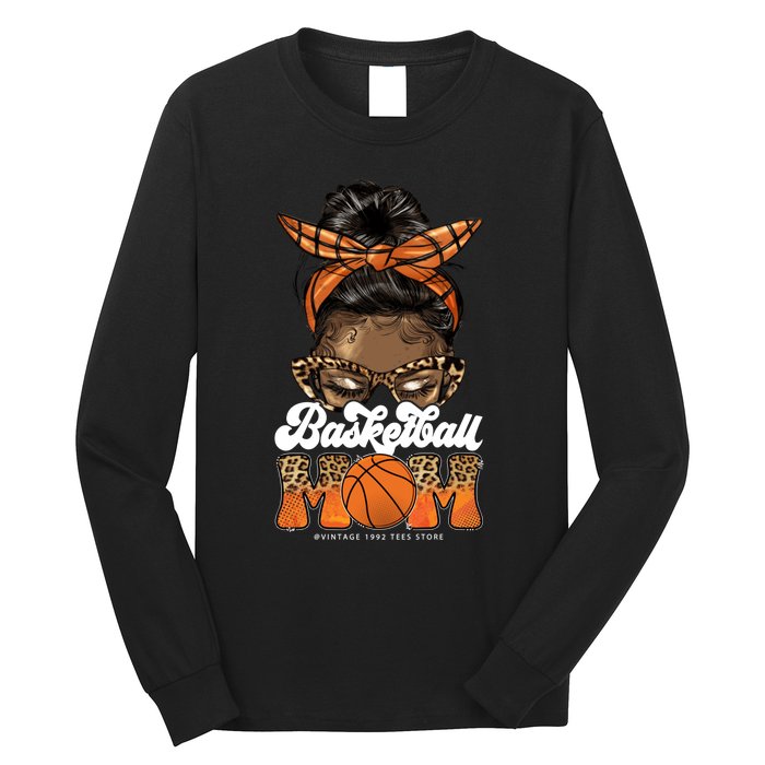 Basketball Mom Messy Bun Black Wo Leopard Mothers Day Long Long Sleeve Shirt