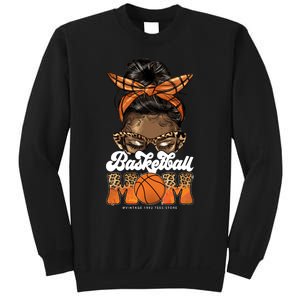 Basketball Mom Messy Bun Black Wo Leopard Mothers Day Long Sweatshirt