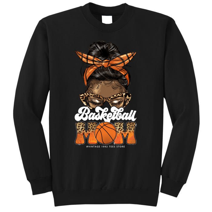 Basketball Mom Messy Bun Black Wo Leopard Mothers Day Long Sweatshirt