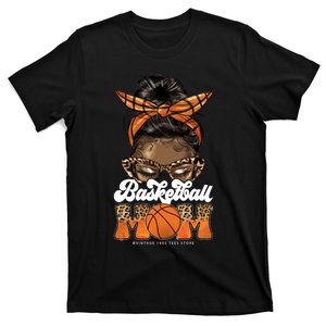 Basketball Mom Messy Bun Black Wo Leopard Mothers Day Long T-Shirt