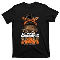 Basketball Mom Messy Bun Black Wo Leopard Mothers Day Long T-Shirt