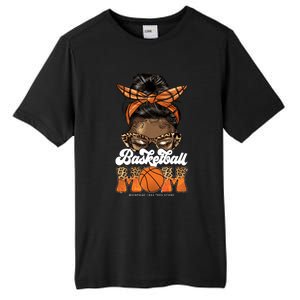 Basketball Mom Messy Bun Black Wo Leopard Mothers Day Long Tall Fusion ChromaSoft Performance T-Shirt