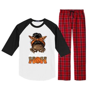 Basketball Mom Messy Bun Black Wo Leopard Mothers Day Long Raglan Sleeve Pajama Set