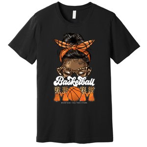 Basketball Mom Messy Bun Black Wo Leopard Mothers Day Long Premium T-Shirt