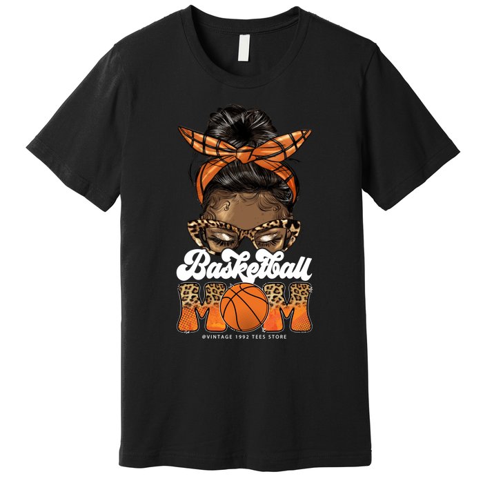 Basketball Mom Messy Bun Black Wo Leopard Mothers Day Long Premium T-Shirt