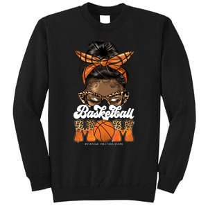 Basketball Mom Messy Bun Black Wo Leopard Mothers Day Long Tall Sweatshirt