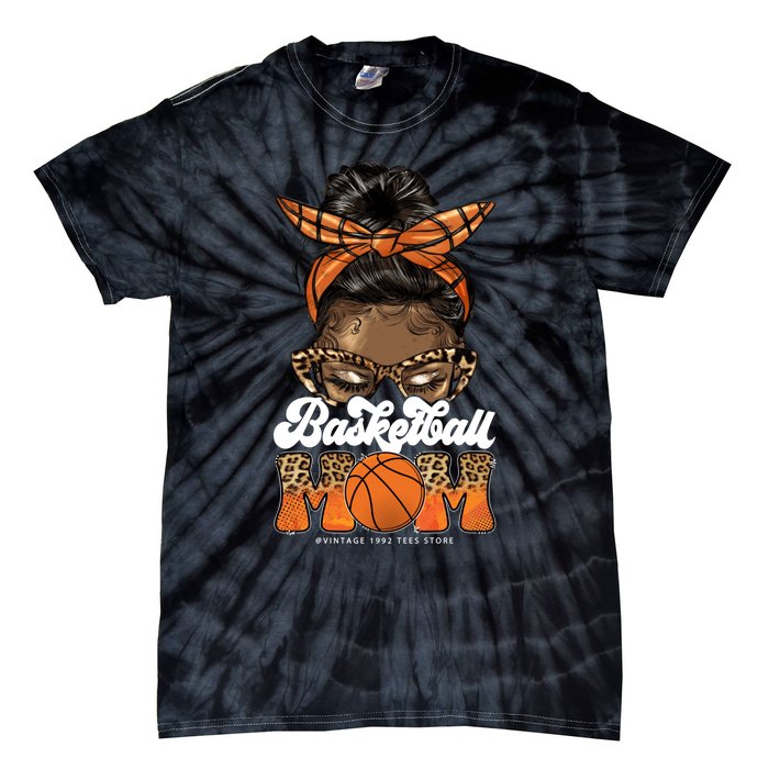 Basketball Mom Messy Bun Black Wo Leopard Mothers Day Long Tie-Dye T-Shirt