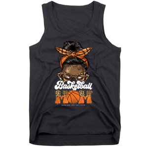 Basketball Mom Messy Bun Black Wo Leopard Mothers Day Long Tank Top