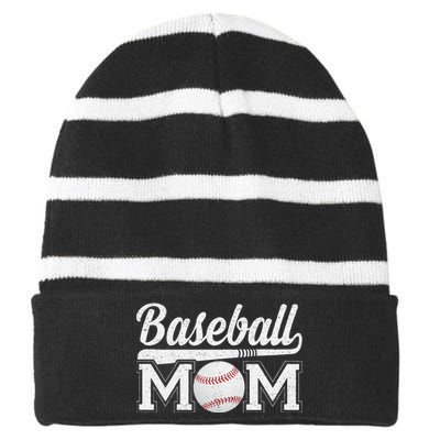 Baseball Mom Mothers Day For Mama Mommy Of Baseball Player Striped Beanie with Solid Band