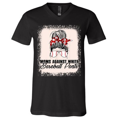 Baseball Mom Moms Against White Baseball Pants V-Neck T-Shirt