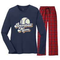 Baseball Mom Mama MotherS Day Vintage Retro Funny Women Women's Long Sleeve Flannel Pajama Set 