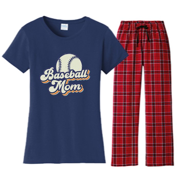 Baseball Mom Mama MotherS Day Vintage Retro Funny Women Women's Flannel Pajama Set