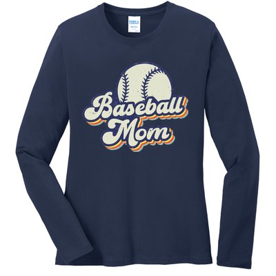 Baseball Mom Mama MotherS Day Vintage Retro Funny Women Ladies Long Sleeve Shirt