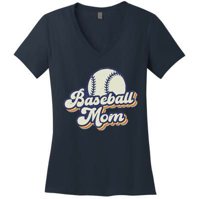 Baseball Mom Mama MotherS Day Vintage Retro Funny Women Women's V-Neck T-Shirt