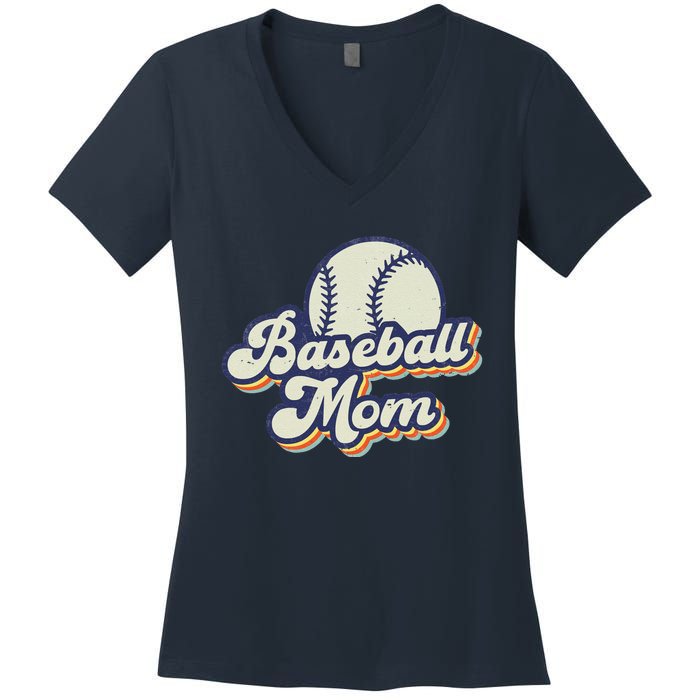 Baseball Mom Mama MotherS Day Vintage Retro Funny Women Women's V-Neck T-Shirt