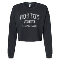 Boston Massachusetts MA Vintage Established Sports Design Cropped Pullover Crew