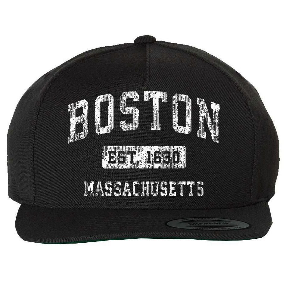 Boston Massachusetts MA Vintage Established Sports Design Wool Snapback Cap