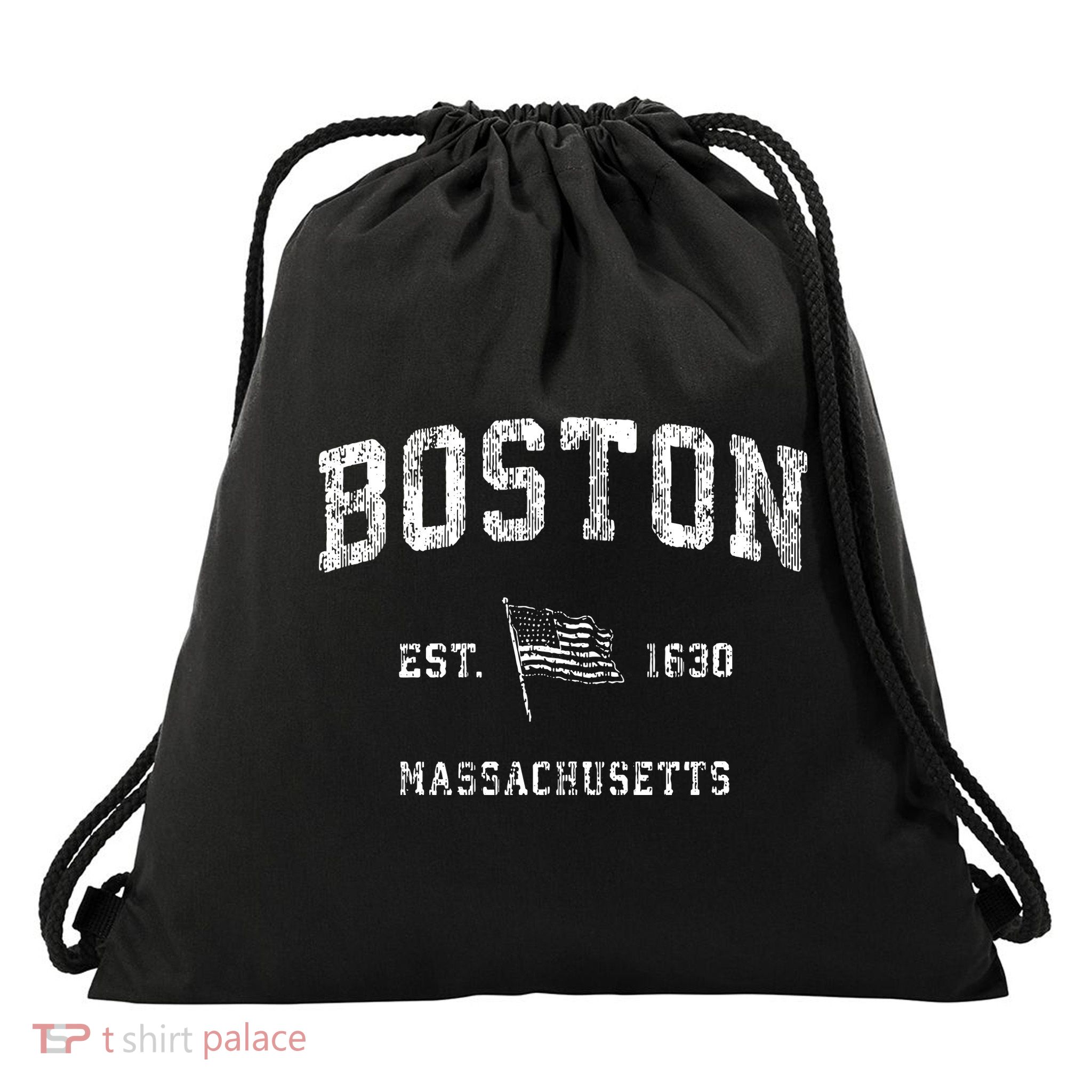 Boston Massachusetts Ma Vintage Us Flag Sports Drawstring Bag