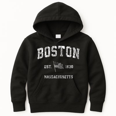 Boston Massachusetts Ma Vintage Us Flag Sports Kids Hoodie