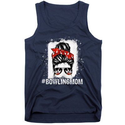 Bowling Mom Messy Bun Bleached Mother's Day Gift Tee Tank Top