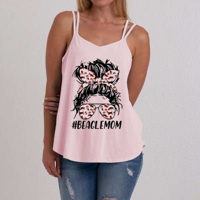 Beagle Mom Messy Bun Hair Dog Mama Pet Owner Mothers Day Women's Strappy Tank