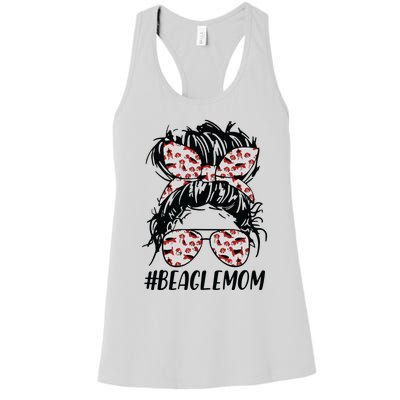 Beagle Mom Messy Bun Hair Dog Mama Pet Owner Mothers Day Women's Racerback Tank