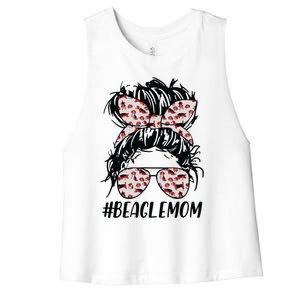 Beagle Mom Messy Bun Hair Dog Mama Pet Owner Mothers Day Women's Racerback Cropped Tank