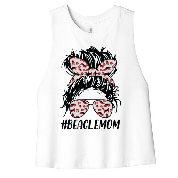 Beagle Mom Messy Bun Hair Dog Mama Pet Owner Mothers Day Women's Racerback Cropped Tank