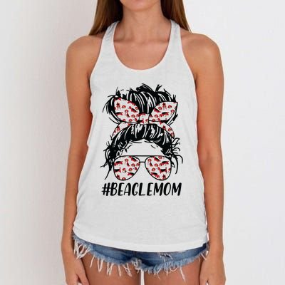 Beagle Mom Messy Bun Hair Dog Mama Pet Owner Mothers Day Women's Knotted Racerback Tank