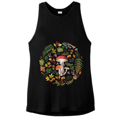 Botanical Mushroom Mycology Cottagecore Fungi Foraging Ladies PosiCharge Tri-Blend Wicking Tank