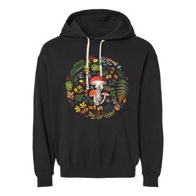 Botanical Mushroom Mycology Cottagecore Fungi Foraging Garment-Dyed Fleece Hoodie