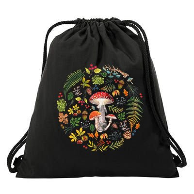 Botanical Mushroom Mycology Cottagecore Fungi Foraging Drawstring Bag