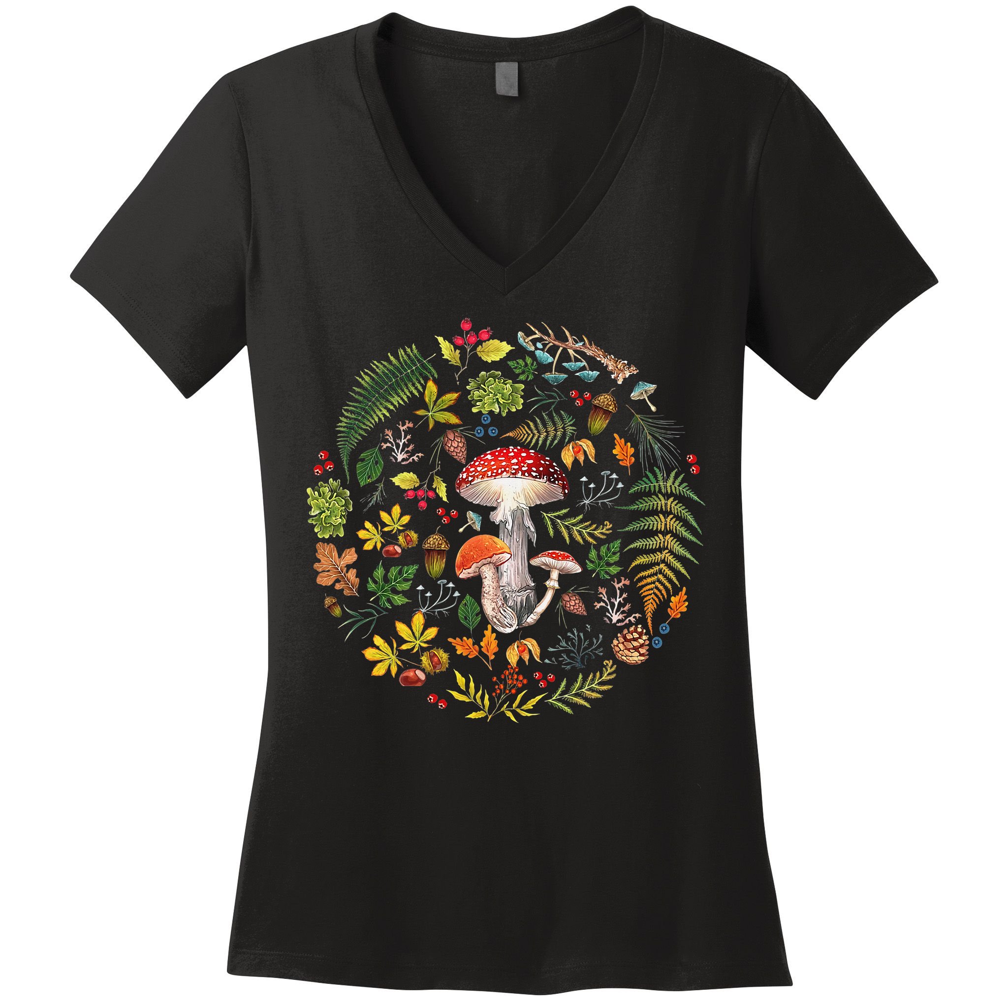Botanical Mushroom Mycology Cottagecore Fungi Foraging Women's V-Neck T-Shirt
