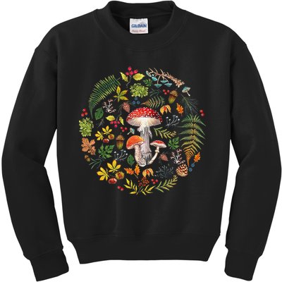 Botanical Mushroom Mycology Cottagecore Fungi Foraging Kids Sweatshirt