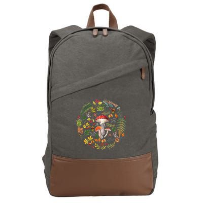 Botanical Mushroom Mycology Cottagecore Fungi Foraging Cotton Canvas Backpack