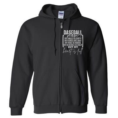 Baseball Mom My Wallet Is Empty My Nerves Are Shot Full Zip Hoodie