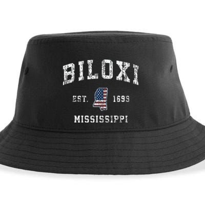 Biloxi Mississippi Ms Vintage American Flag Sports Design Sustainable Bucket Hat