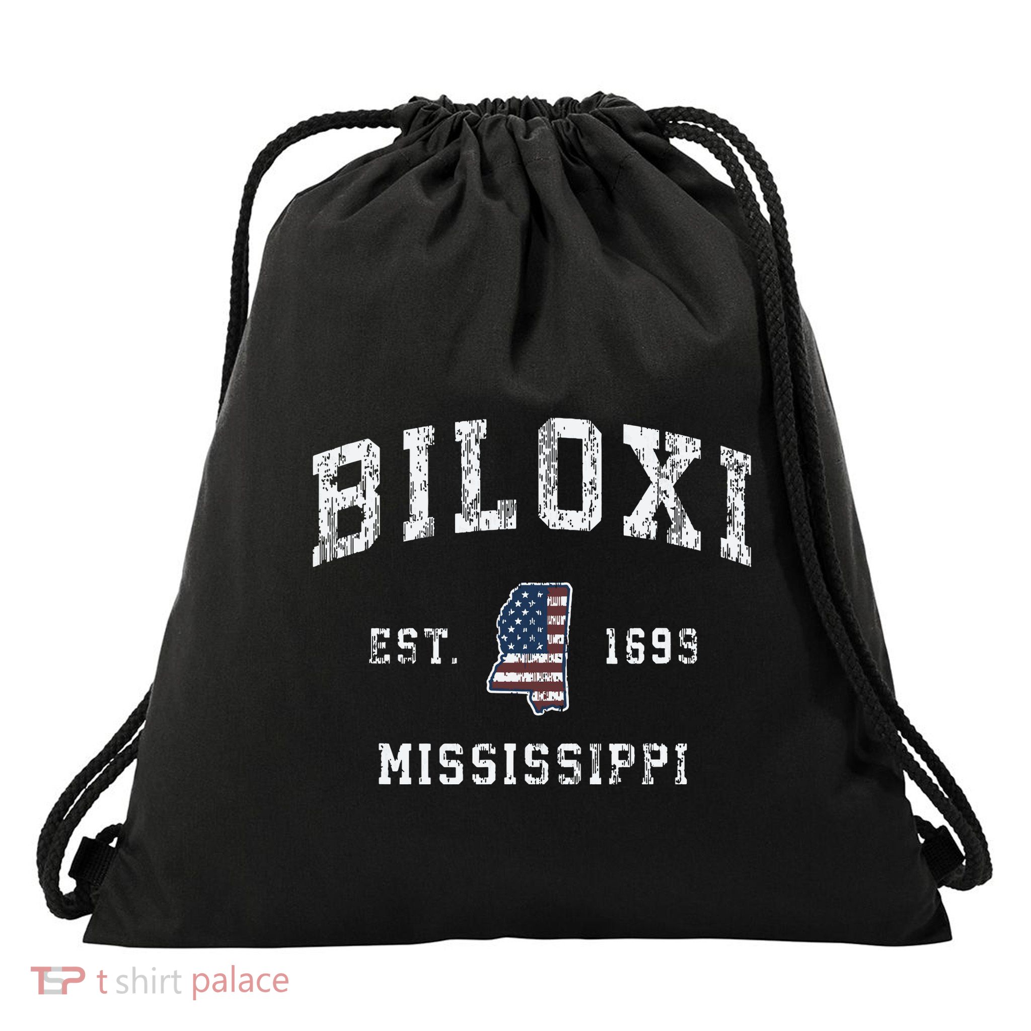 Biloxi Mississippi Ms Vintage American Flag Sports Design Drawstring Bag
