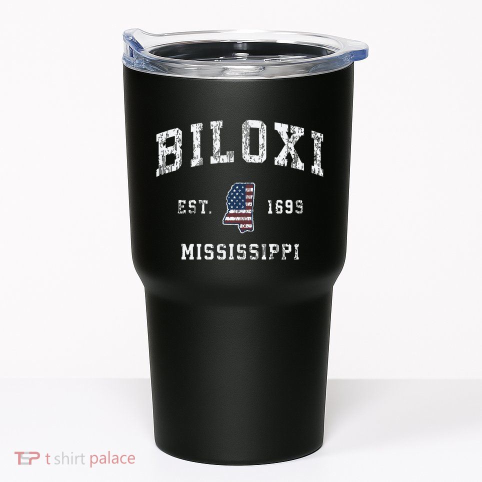 Biloxi Mississippi Ms Vintage American Flag Sports Design Tumbler