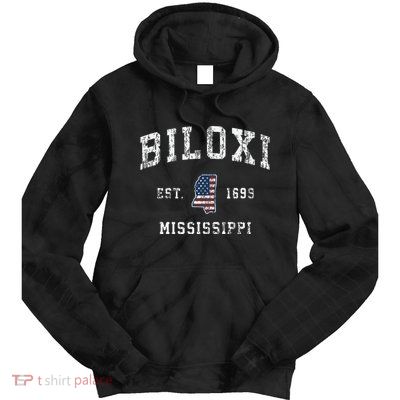 Biloxi Mississippi Ms Vintage American Flag Sports Design Tie Dye Hoodie