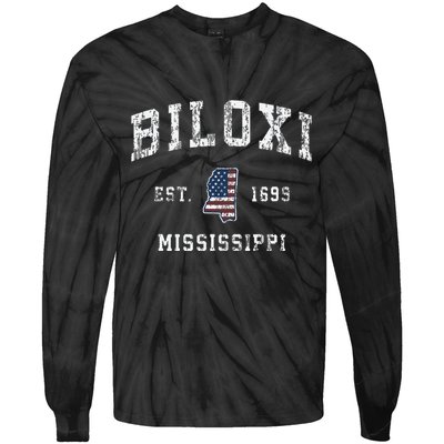 Biloxi Mississippi Ms Vintage American Flag Sports Design Tie-Dye Long Sleeve Shirt