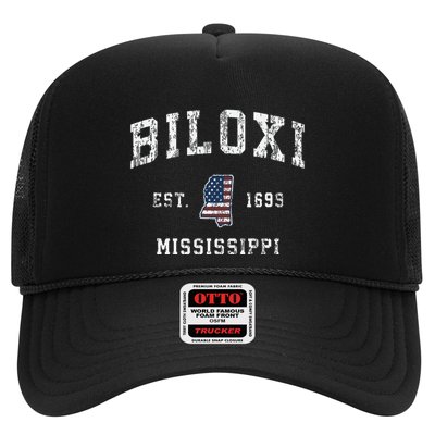 Biloxi Mississippi Ms Vintage American Flag Sports Design Trucker Hat