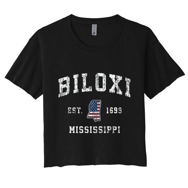 Biloxi Mississippi Ms Vintage American Flag Sports Design Crop Top