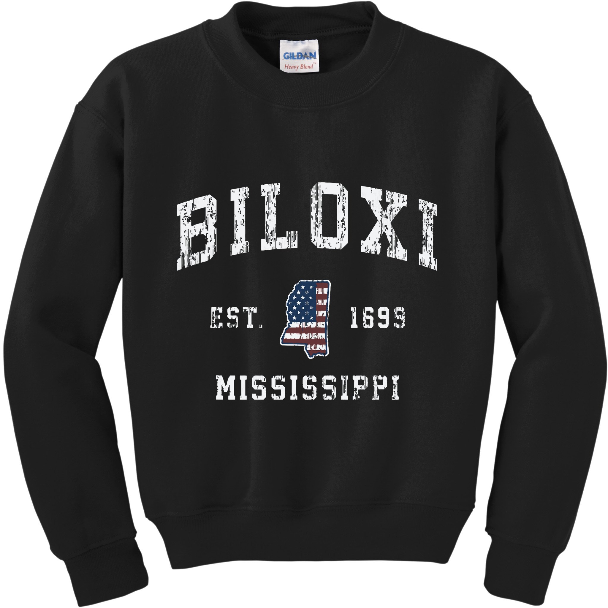 Biloxi Mississippi Ms Vintage American Flag Sports Design Kids Sweatshirt