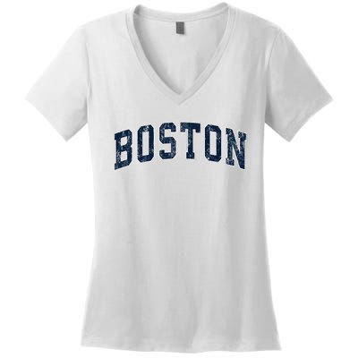 Boston Massachusetts Ma Vintage Sports Design Design Women's V-Neck T-Shirt