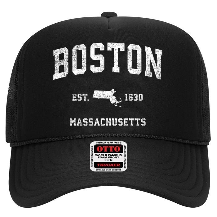 Boston Massachusetts Ma Vintage Sports High Crown Mesh Back Trucker Hat